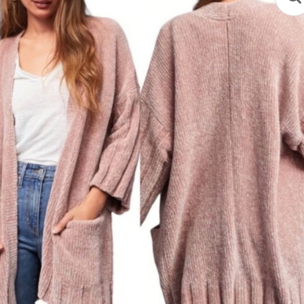 Anthropologie Moth Dusty Rose Pink Chenille Oversized Cardigan.Size Xs